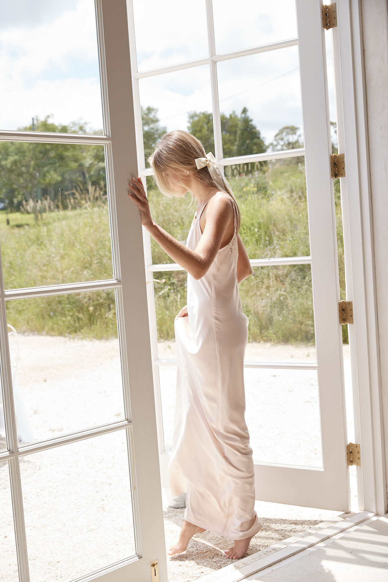 model wearing long sian slip from homebodii