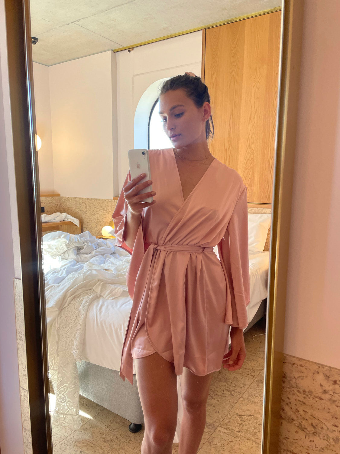 Luna Satin Robe Dusty Rose | Homebodii