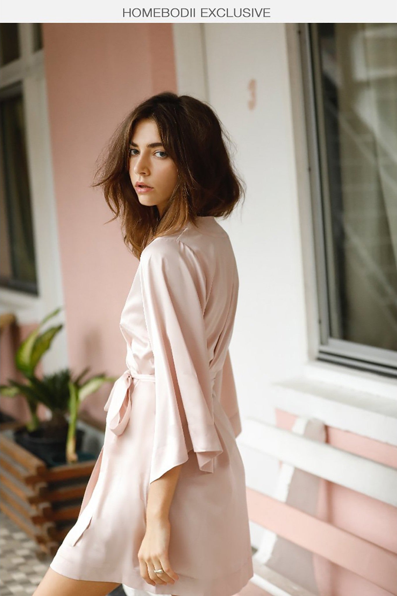 Jasmine Luxury Satin Personalised Robe Blush | Homebodii