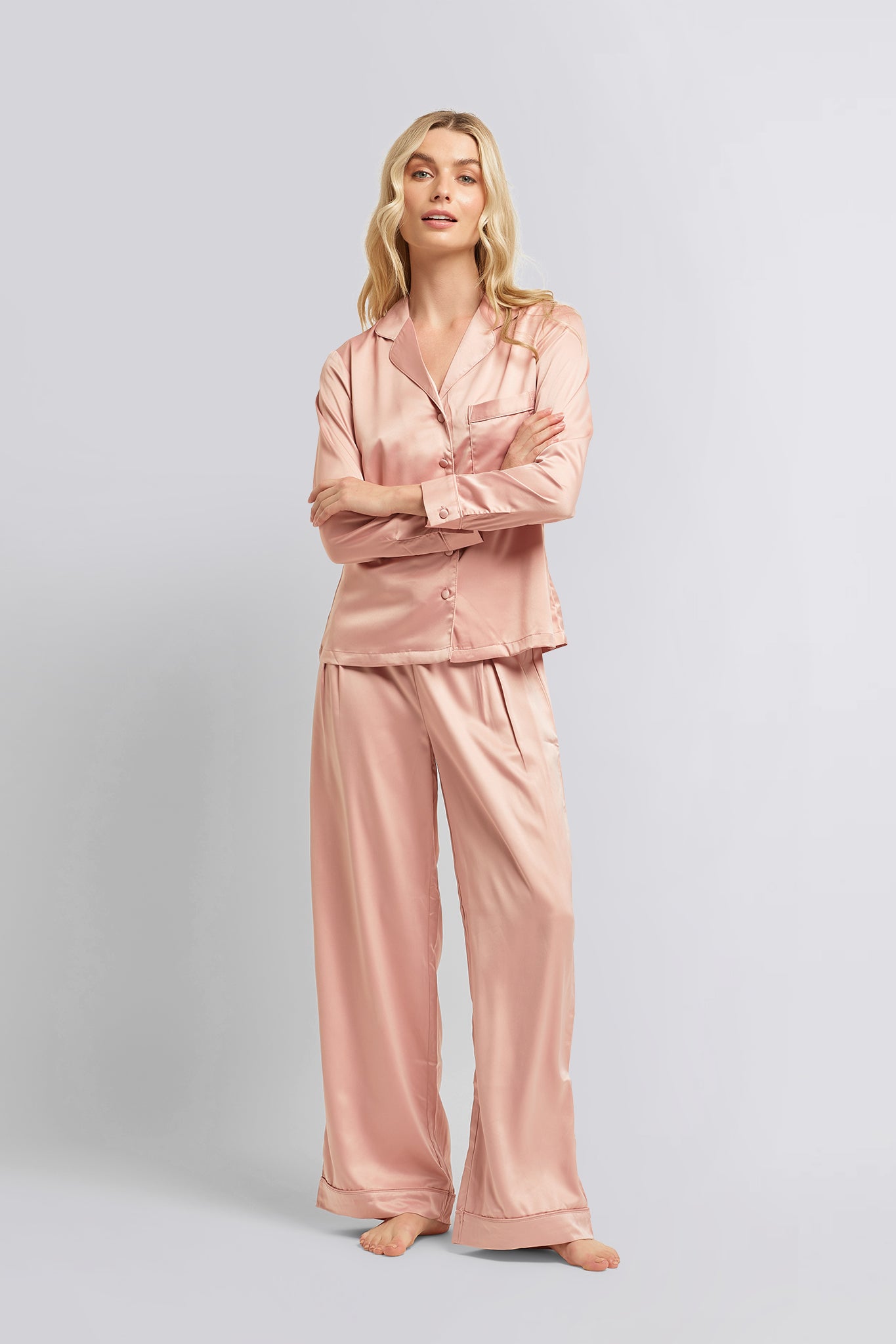 Toni Womens Personalised Satin Pyjama Lounge Set Rust | Homebodii