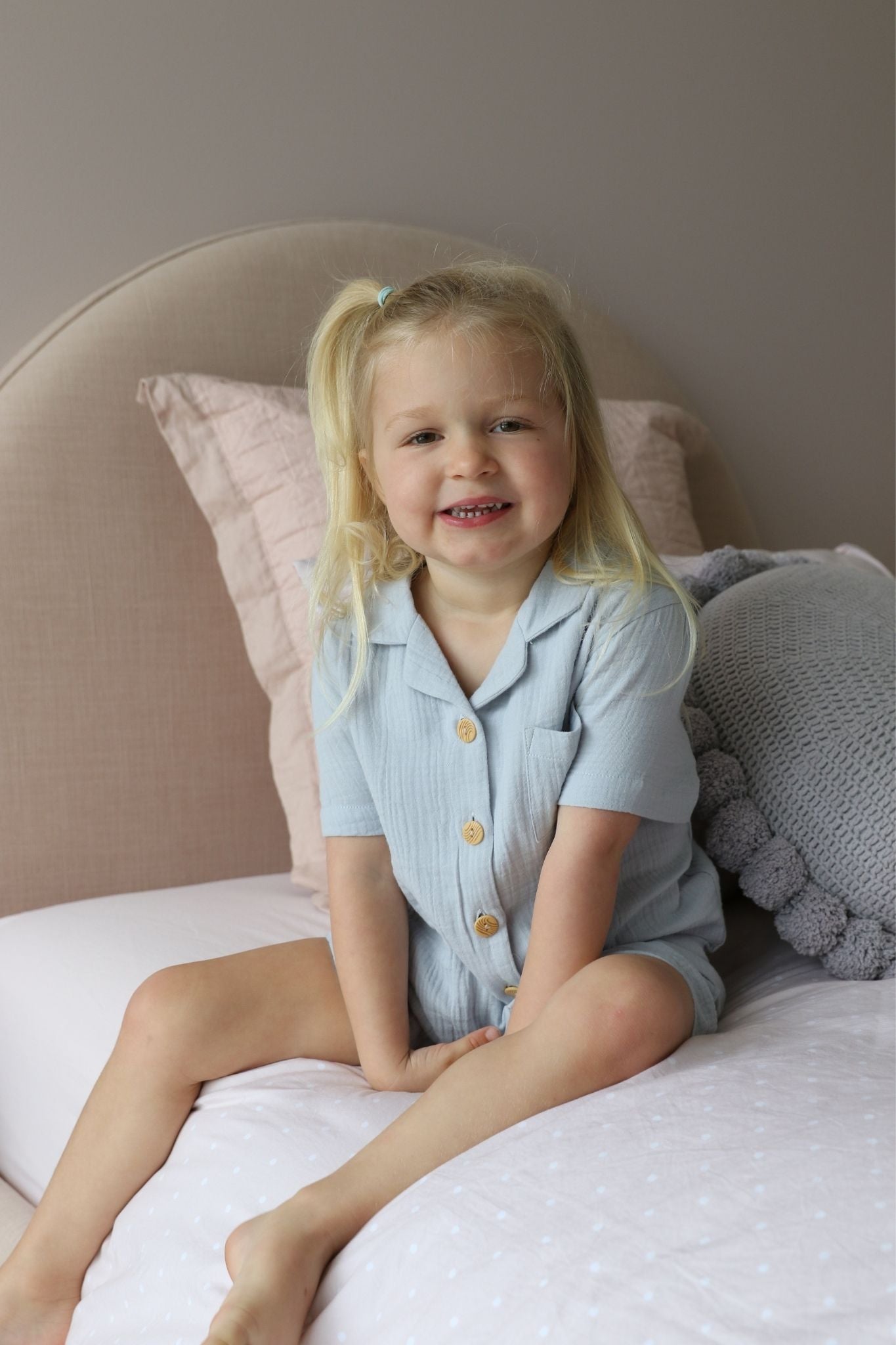 Piper Bubble Cotton Personalised Childrens Short Pyjama Set Eggshell Blue | Homebodii