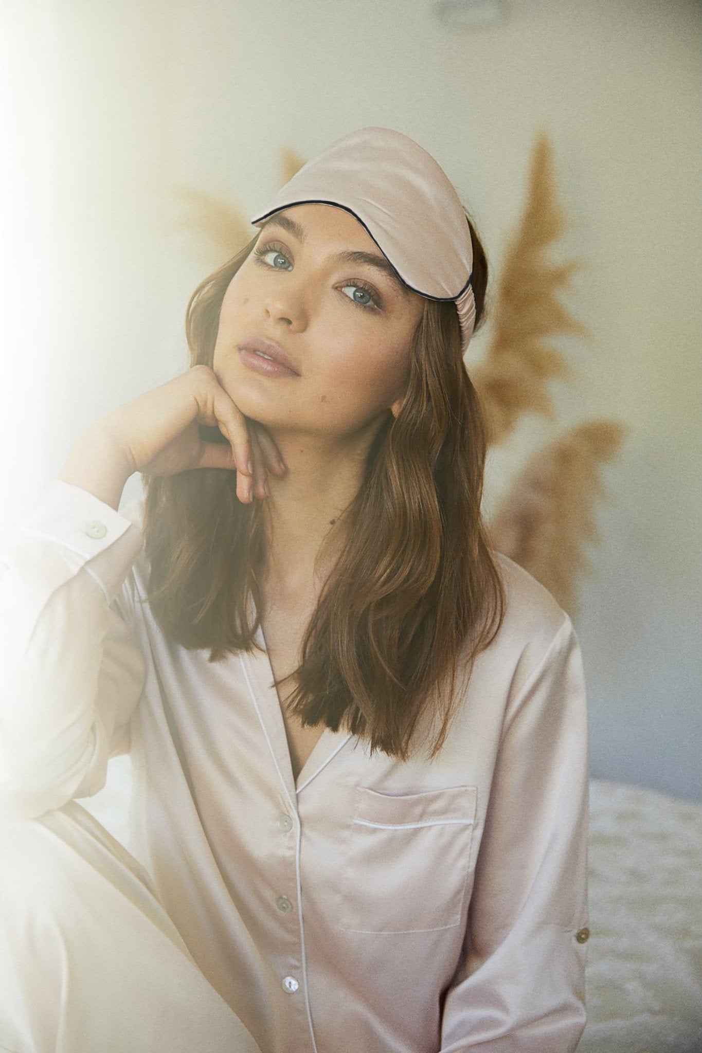 Satin Eye Mask Blush With Black Piping | Homebodii