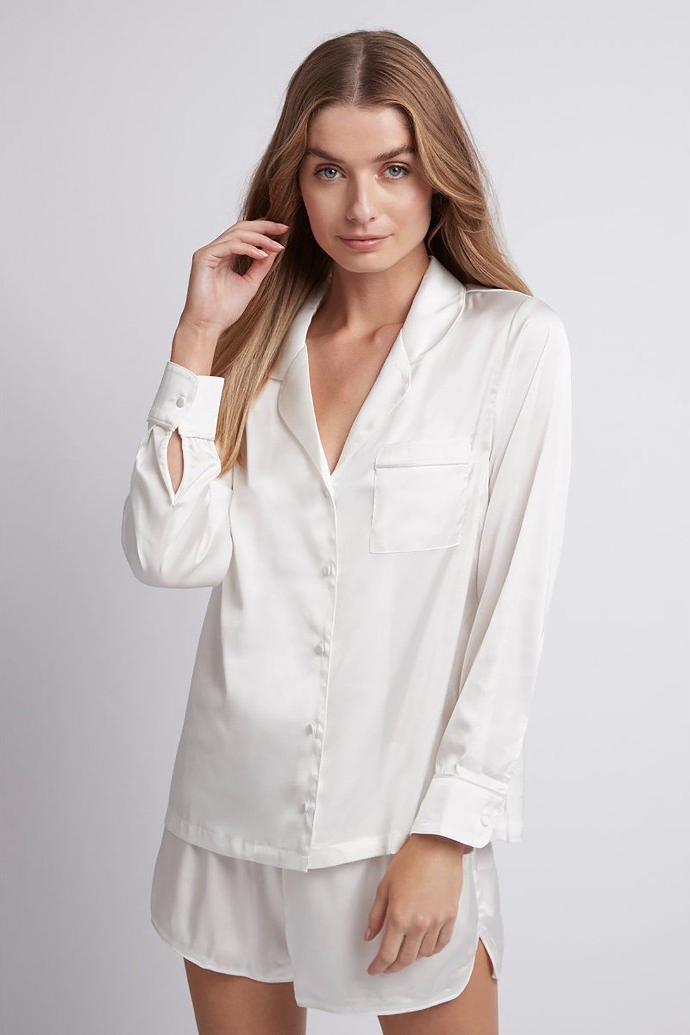 Toni Long Sleeve Satin Personalised Womens Pyjamas White | Homebodii