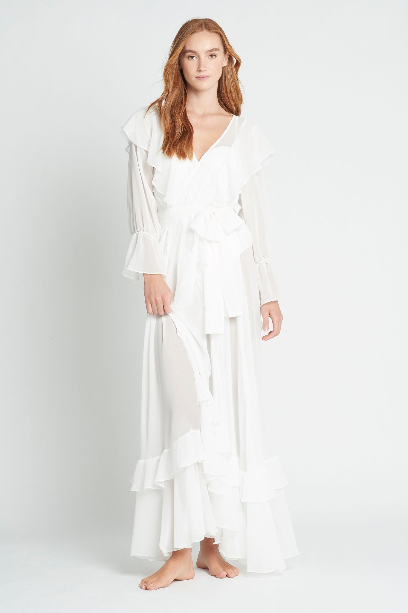 Persphone Luxury Womens Chiffon Robe White | Homebodii