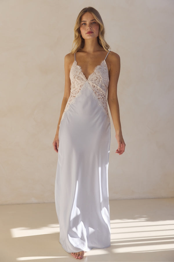Vestido lencero largo Peyton - Azul huevo