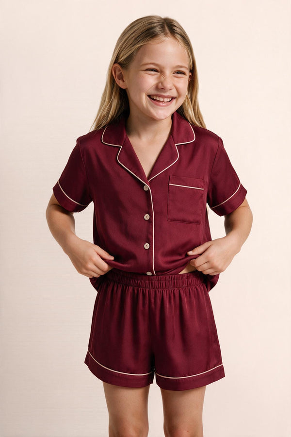 Conjunto de pijama infantil Grace - Granate con rosa