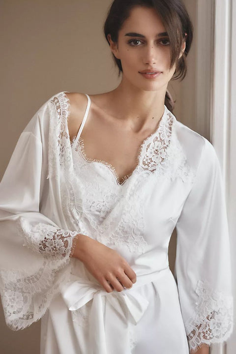 Sian Mini Lace Robe - White Size S
