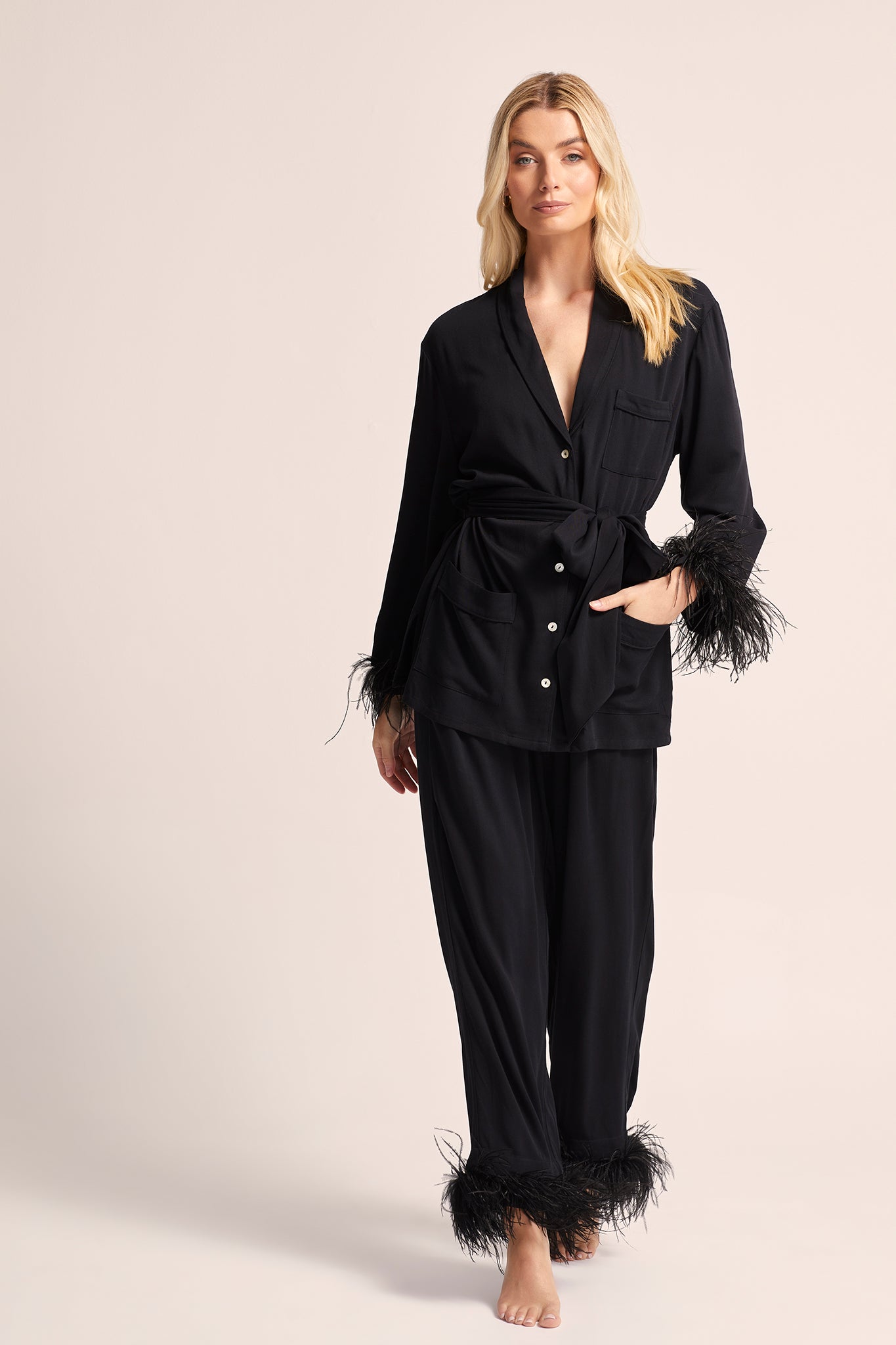 Emilie Tencel Detachable Feather personalised pyjamas in Black