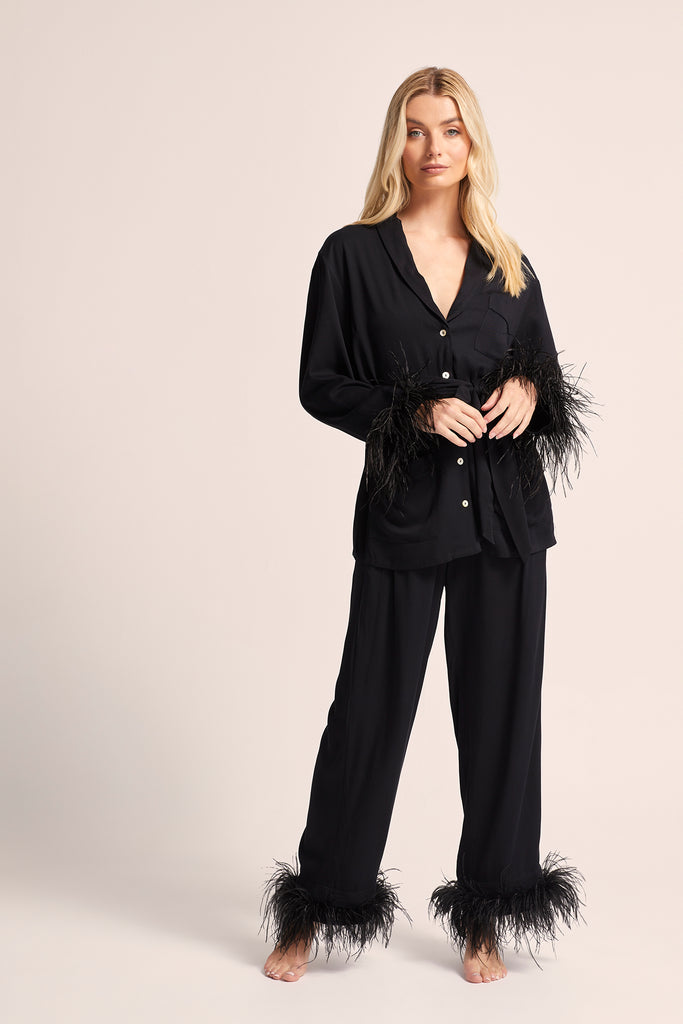Emilie Tencel Detachable Feather personalised pyjamas in Black