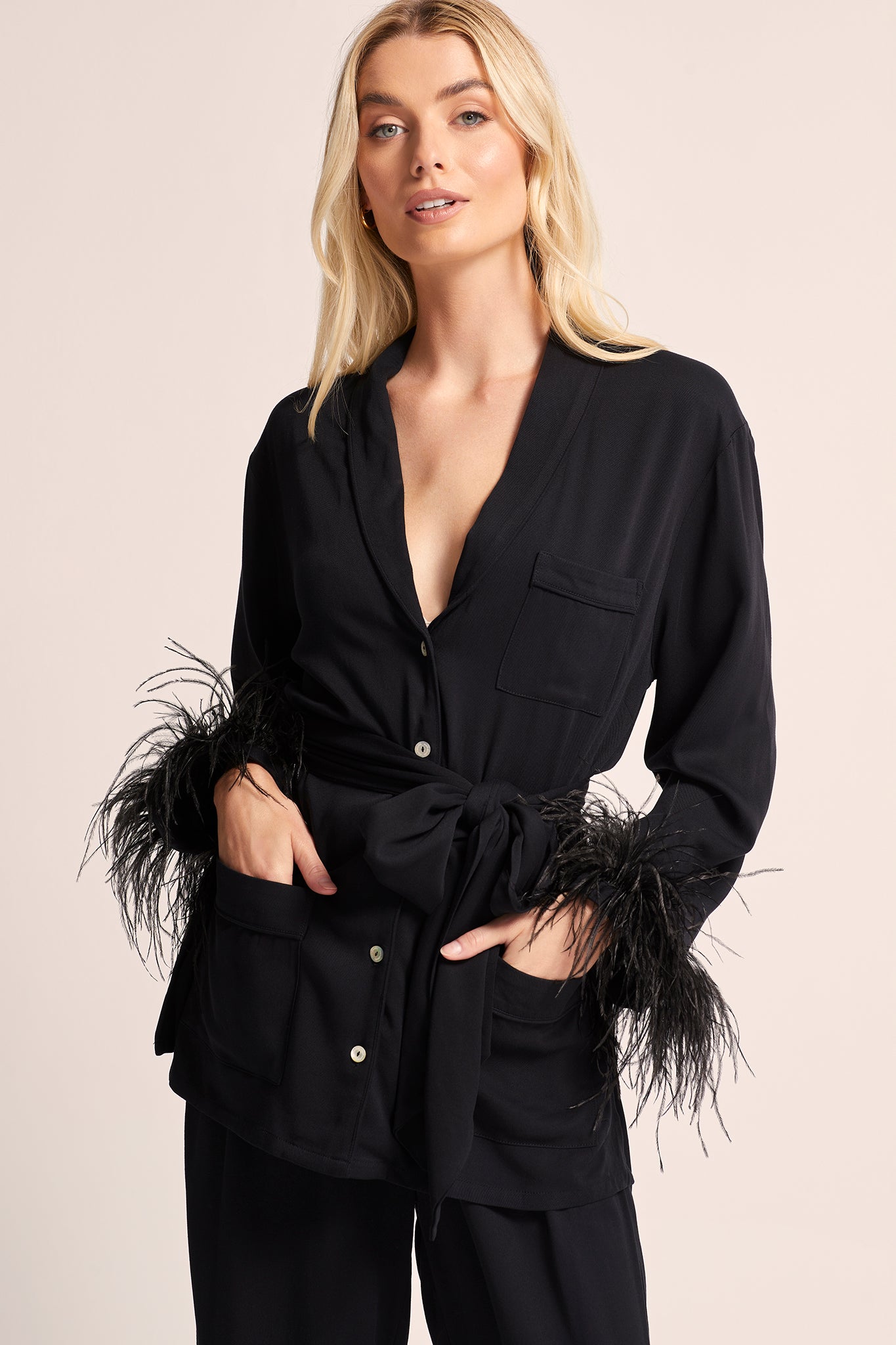 Emilie Tencel Detachable Feather personalised pyjamas in Black
