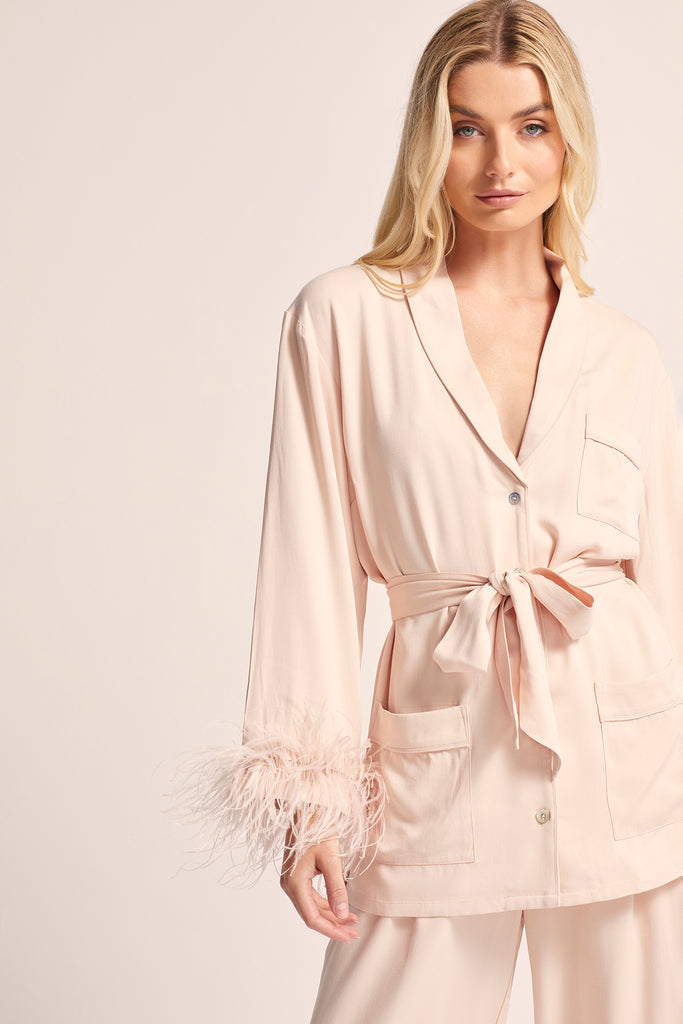 Emilie Tencel Detachable Feather personalised pyjamas in blush