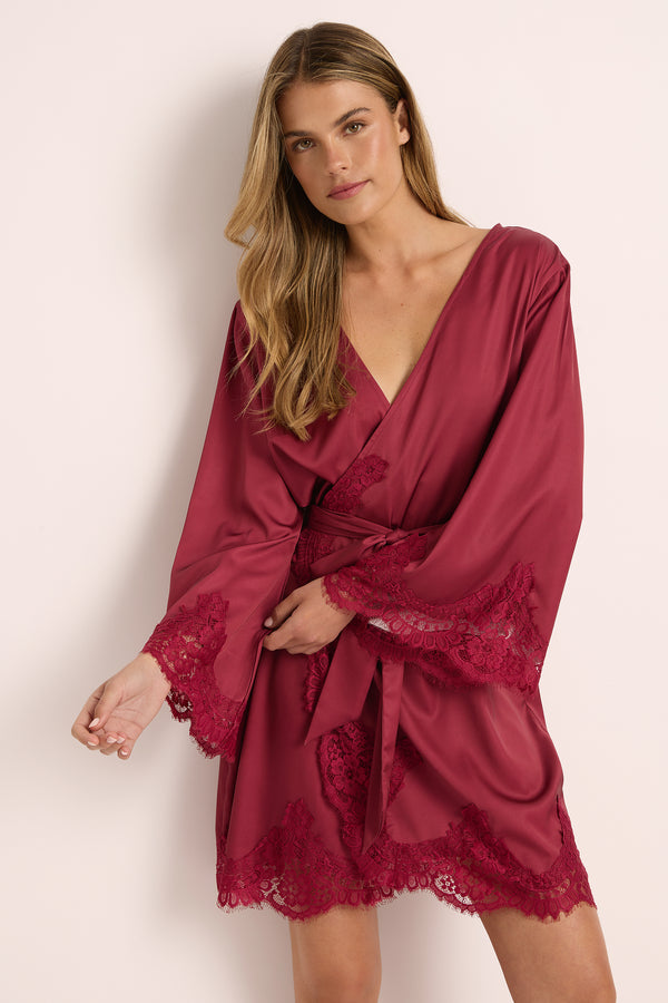 Sian Lace Robe - Burgundy