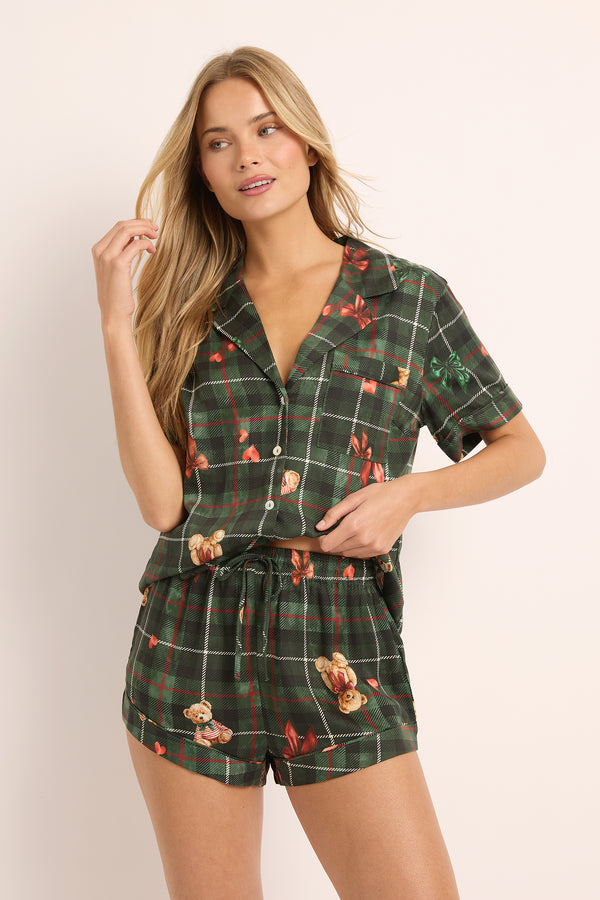Pijama corto Coco Teddy de Tencel™ para Navidad - Verde