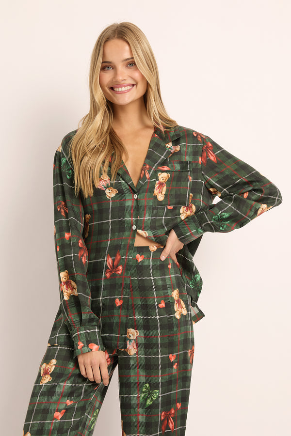 Conjunto de pijama de Navidad Coco Teddy Tencel - Verde