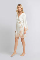 Sian Satin Robe White With Blush Lace | Homebodii