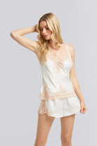Sian Satin Cami Set White With Blush Lace | Homebodii