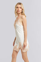 Sian Satin Slip White With Blush Lace | Homebodii