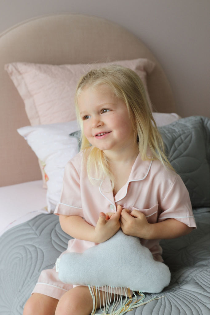 Eva Kids Short Tencel™  Personalised Pyjama Set  Blush With White Piping | Homebodii
