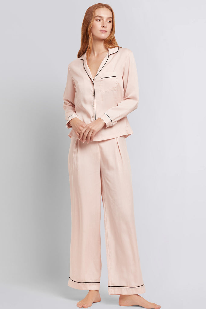Eva Lounge Tencel™ Pyjama Set - Navy with White Piping