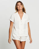 Eva Short Tencel™  Womens Personalised Pyjama Set  White With Blush Piping | Homebodii