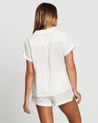 Eva Short Tencel™  Womens Personalised Pyjama Set  White With Blush Piping | Homebodii