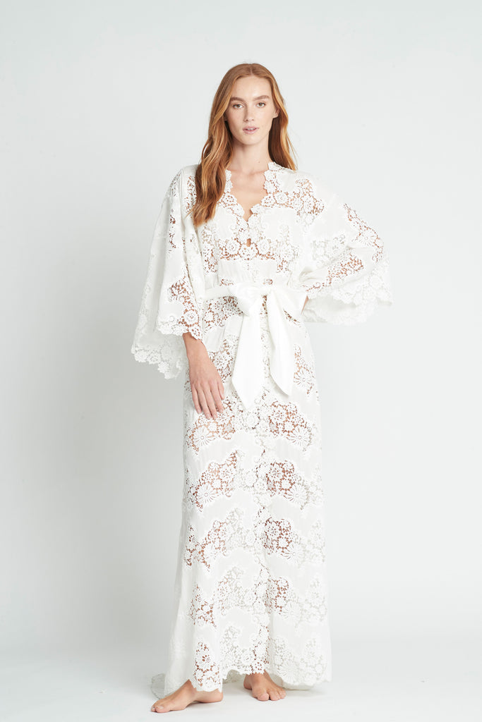 Indiana Luxury Long Lace Bridal Robe | Homebodii