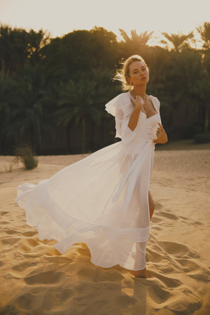 Persphone Luxury Womens Chiffon Robe  White | Homebodii