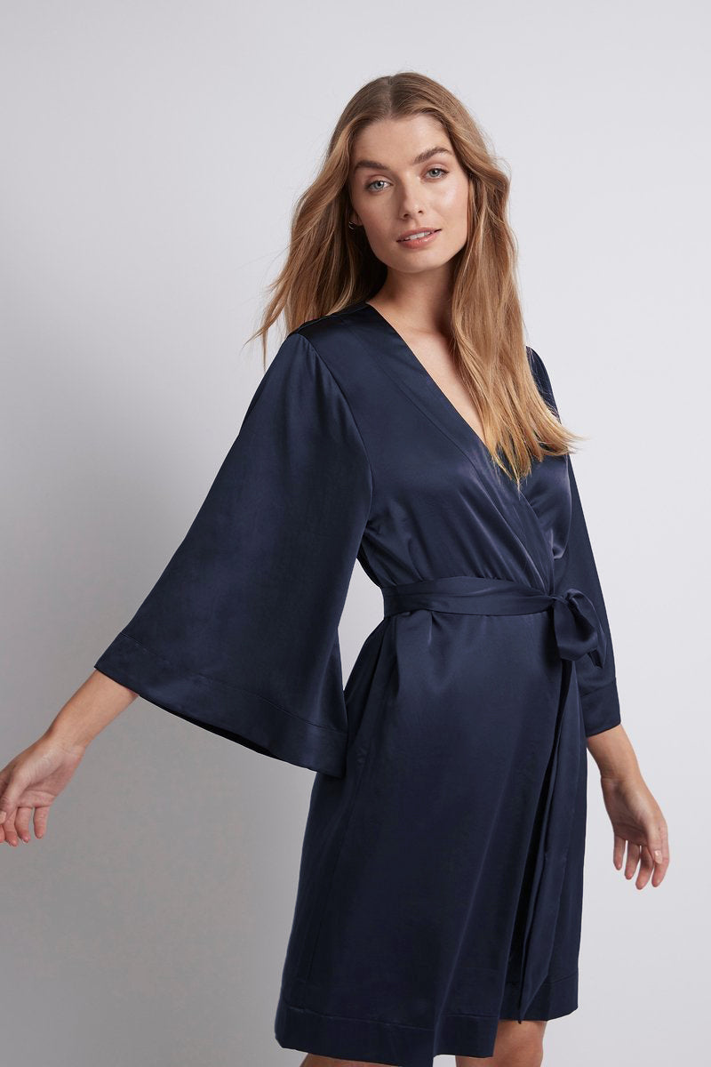 Jasmine Luxury Satin Personalised Robe  Navy | Homebodii