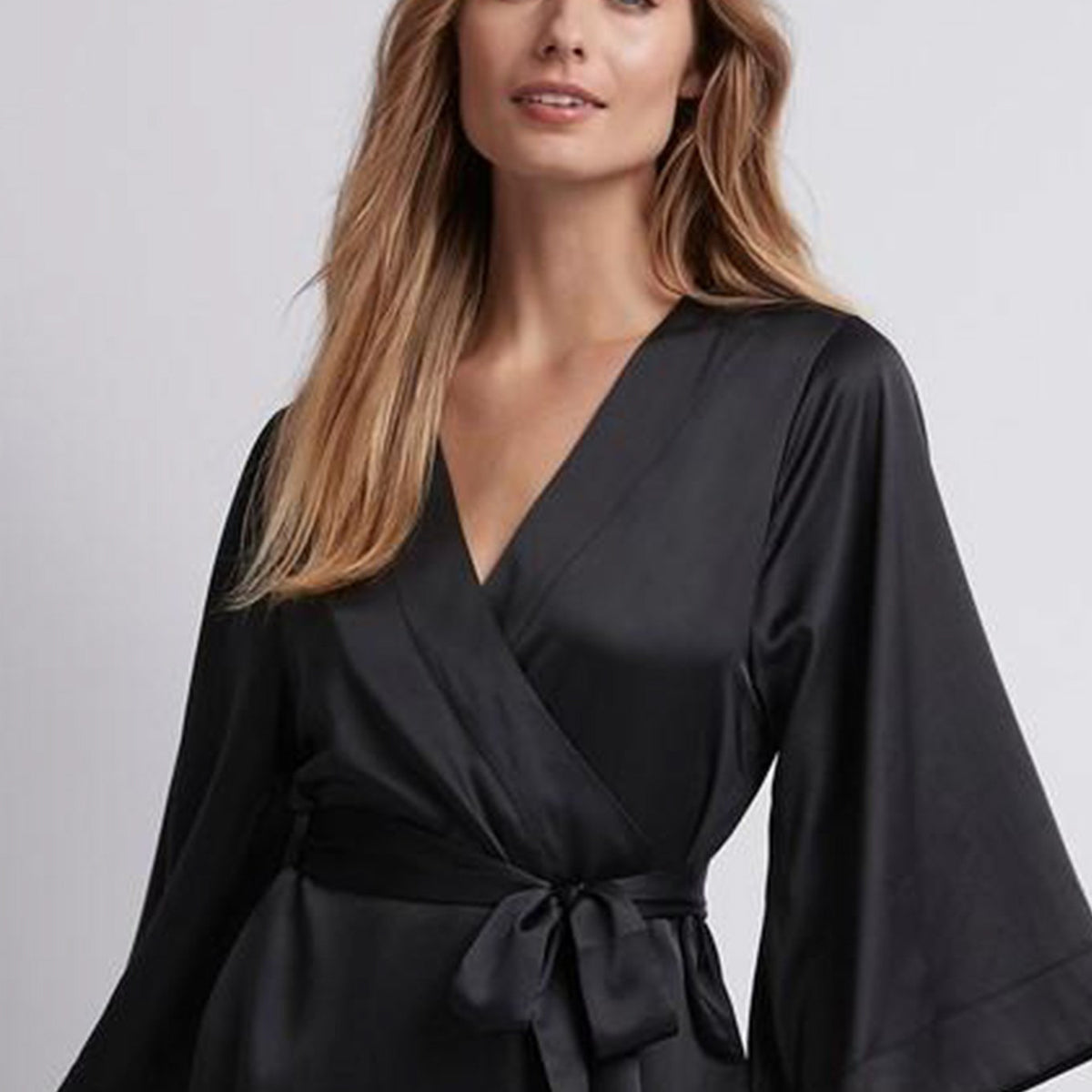Black Buttoned Robe Black Satin Robe | Jasmine Short Robe | homebodii® – Homebodii AU