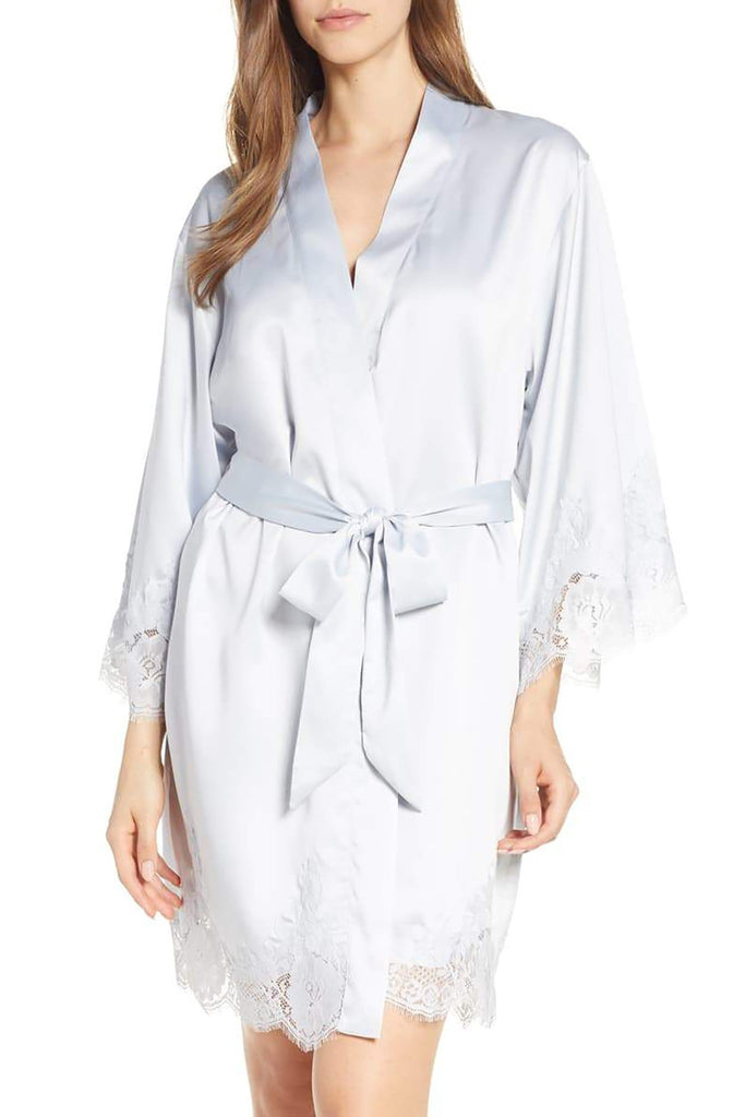Olivia Luxury Satin Personalised Womens Robe Eggshell Blue | Homebodii