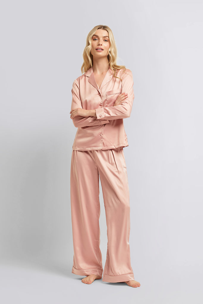Toni Womens Personalised Satin Pyjama Lounge Set  Rust | Homebodii