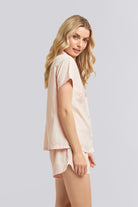 Eva Short Tencel™ Womens Personalised Pyjama Set  Blush With White Piping | Homebodii