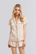 Eva Short Tencel™ Womens Personalised Pyjama Set  Blush With Black Piping | Homebodii