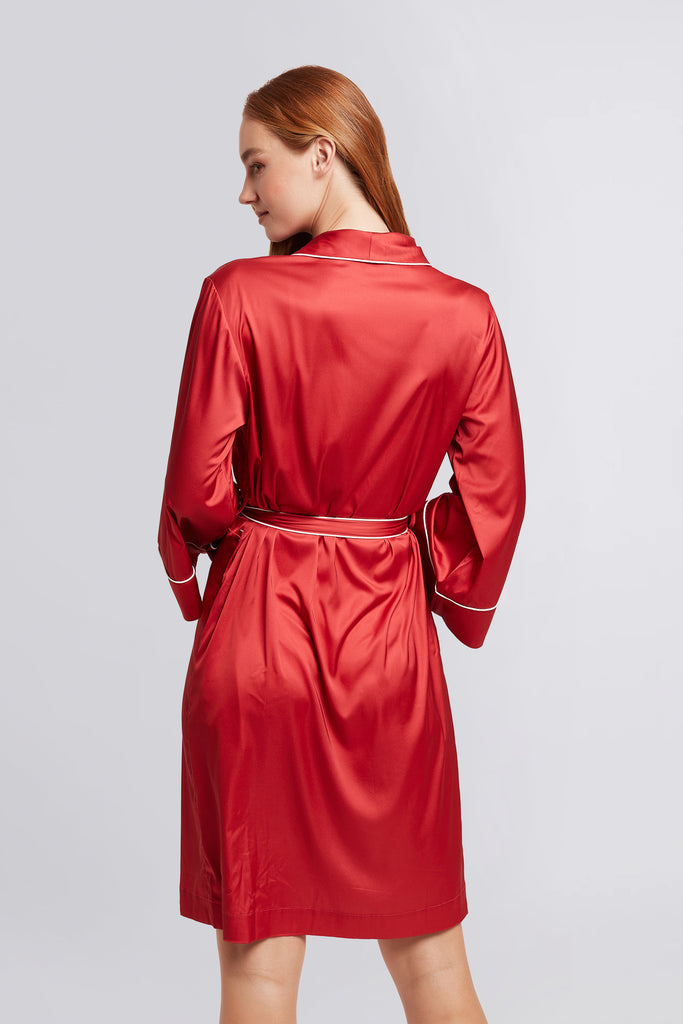 Holly Satin Piping Robe  Red With White Piping | Homebodii