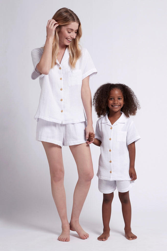 Piper Bubble Cotton Personalised Childrens  Short Pyjama Set  White | Homebodii