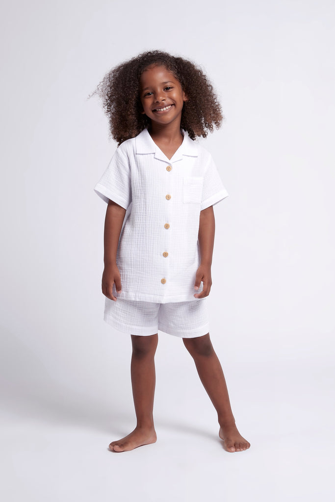 Piper Bubble Cotton Personalised Childrens  Short Pyjama Set  White | Homebodii