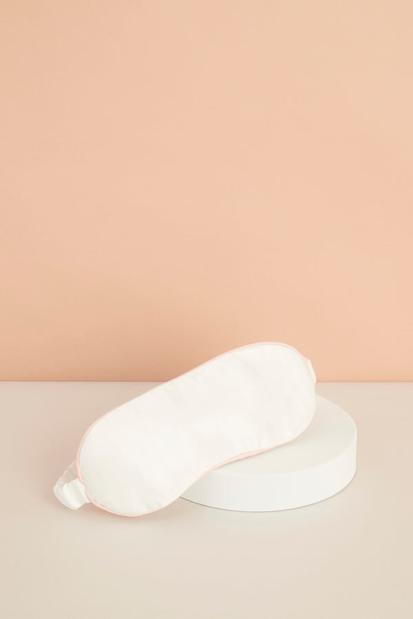 Antifaz de satén - Blanco con ribete color rosa empolvado