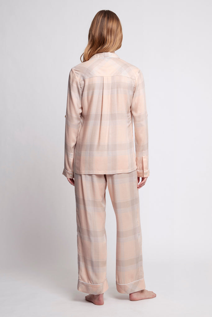 Ardelia Flannel Cosy Lounge Pyjama Set  Blush Check | Homebodii