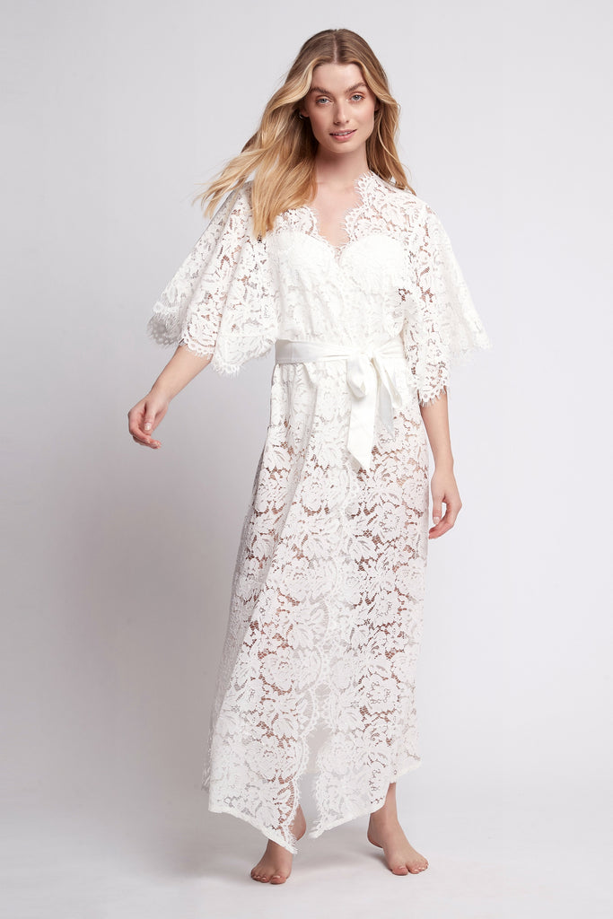 Saskia Long Lace Bridal Robe | Homebodii