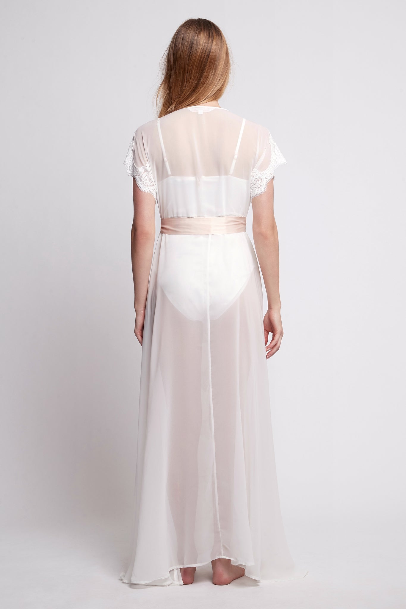 Chiffon Robe Long Farrah Long Lace Chiffon Bridal Robe | Homebodii – Homebodii AU
