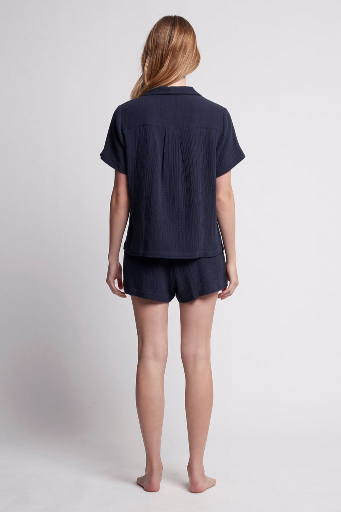 Piper Bubble Cotton Women's Short Pyjama Set - Navy | Homebodii AU.