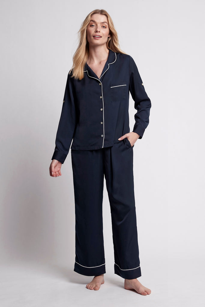 Iluka Charmeuse Pyjama Lounge Set  Navy | Homebodii