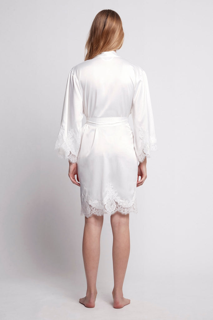 Olivia Luxury Satin Personalised Womens Robe White | Homebodii