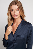 Toni Womens Personalised Satin Satin Pyjama Lounge Set  Navy | Homebodii
