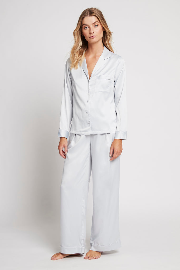 Toni Womens Personalised Satin Pyjama Lounge Set  Eggshell Blue | Homebodii