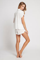 Eva Short Tencel™  Womens Personalised Pyjama Set  White With Blush Piping | Homebodii