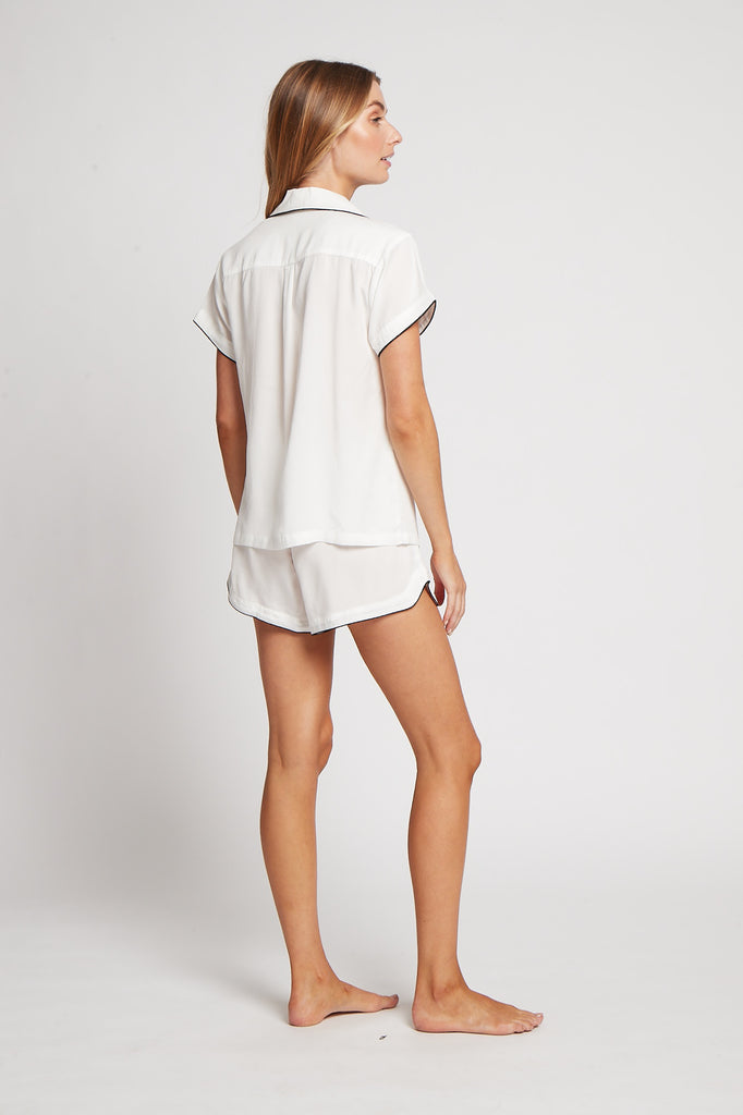 Eva Short Tencel™  Womens Personalised Pyjama Set  White With Black Piping | Homebodii