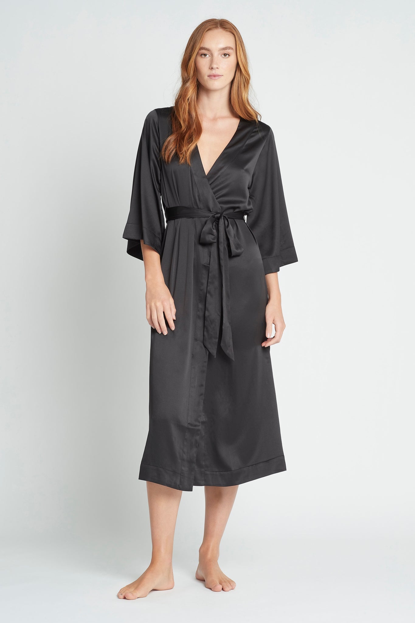 Jasmine Womens Luxury Satin Personalised Long Robe  Black | Homebodii