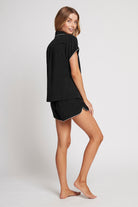 Eva Short Tencel™  Womens Personalised Pyjama Set  Black With Blush Piping | Homebodii