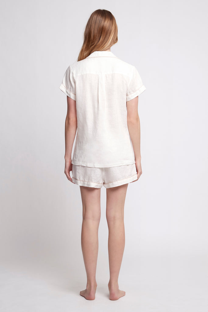 Linen Short Womens Personalised Pyjama Set White | Homebodii